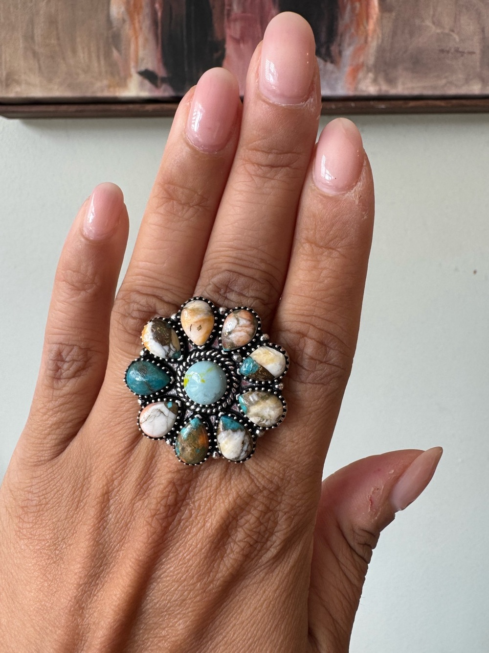 🤩STUNNING GENUINE SPINY OYSTER RING WITH A GENUINE PALOMA STONE IN CENTER
